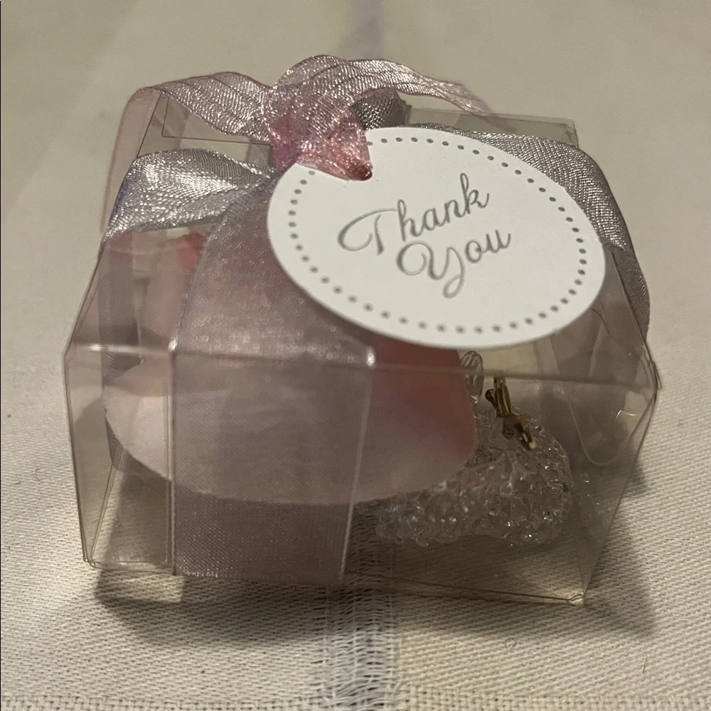 Elegant Thank You Clear Gift Box with Pink Ribbon And Baby Boot inside